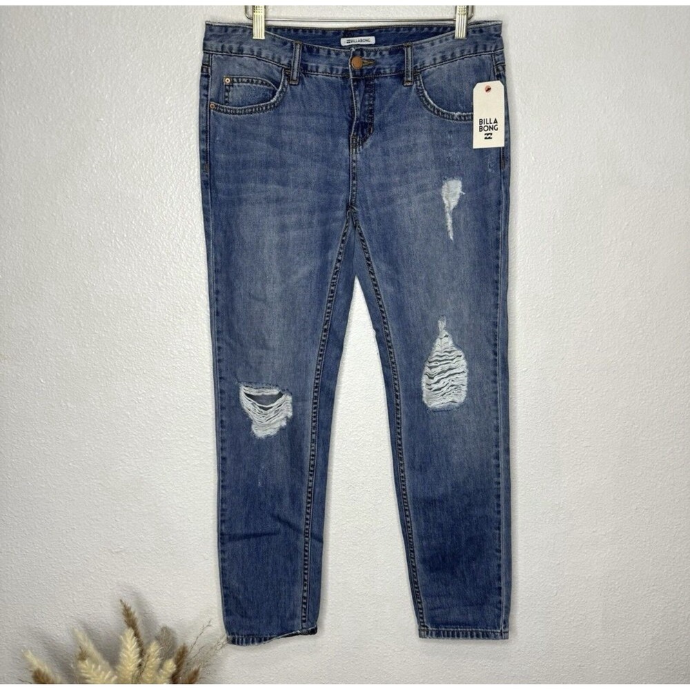 Billabong New Boy Boyfriend Jeans Women's 28 Cotton Distressed Holes Medium Wash